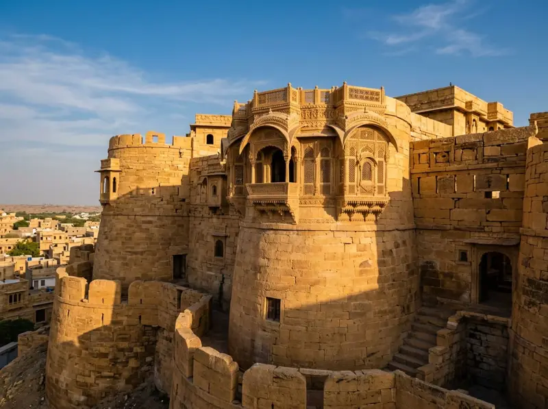 Golden sandstone bastions of Jaisalmer Fort seen on the Jaisalmer city tour